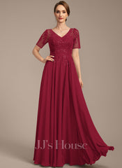 JJ's House Breasia A-line V-Neck Illusion Floor-Length Lace Chiffon Mother of the Bride Dress With Sequins