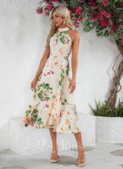 JJ's House Tenaya Halter Floral Print Chiffon Midi Dress