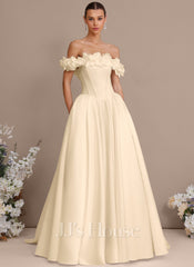 JJ's House Erminia Ball-Gown/Princess Off the Shoulder Flower Pockets Satin Dress