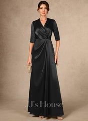 JJ's House Cilly A-line V-Neck Pleated Stretch Satin Dress