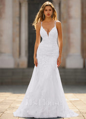 JJ's House Rayceine Trumpet/Mermaid V-Neck Spaghetti Straps Sequins Tulle Dress
