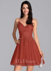JJ's House Vanessa V-Neck Spaghetti Straps Beading Tulle Dress
