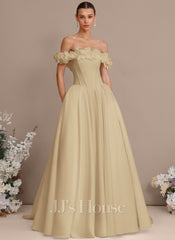 JJ's House Erminia Ball-Gown/Princess Off the Shoulder Flower Pockets Satin Dress