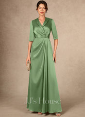 JJ's House Cilly A-line V-Neck Pleated Stretch Satin Dress