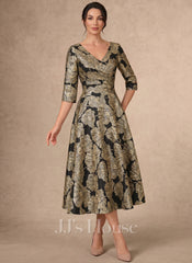 JJ's House Mercy A-line V-Neck Pleated Jacquard Dress