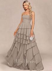 JJ's House Avaia Strapless Cascading Ruffles Chiffon Maxi Dress