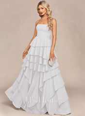JJ's House Avaia Strapless Cascading Ruffles Chiffon Maxi Dress