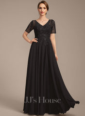 JJ's House Breasia A-line V-Neck Illusion Floor-Length Lace Chiffon Mother of the Bride Dress With Sequins