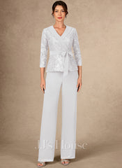 JJ's House Anissa V-Neck Sequins Lace Pantsuit