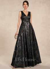 JJ's House Halo A-line V-Neck Pleated Jacquard Dress