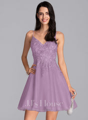 JJ's House Vanessa V-Neck Spaghetti Straps Beading Tulle Dress
