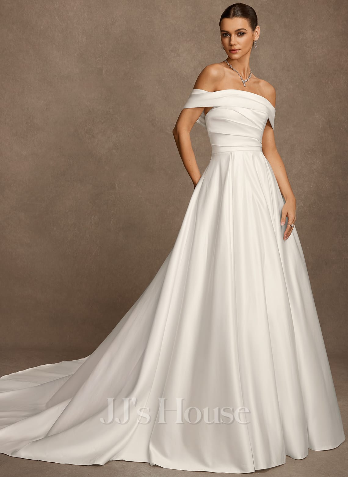 JJ's House Brynley Ball-Gown/Princess Off the Shoulder Strapless Satin Dress