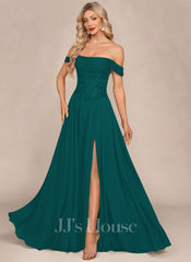 JJ's House Adamari Off the Shoulder Pleated Chiffon Maxi Dress