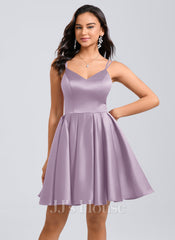 JJ's House Luce V-Neck Spaghetti Straps Bow Satin Dress
