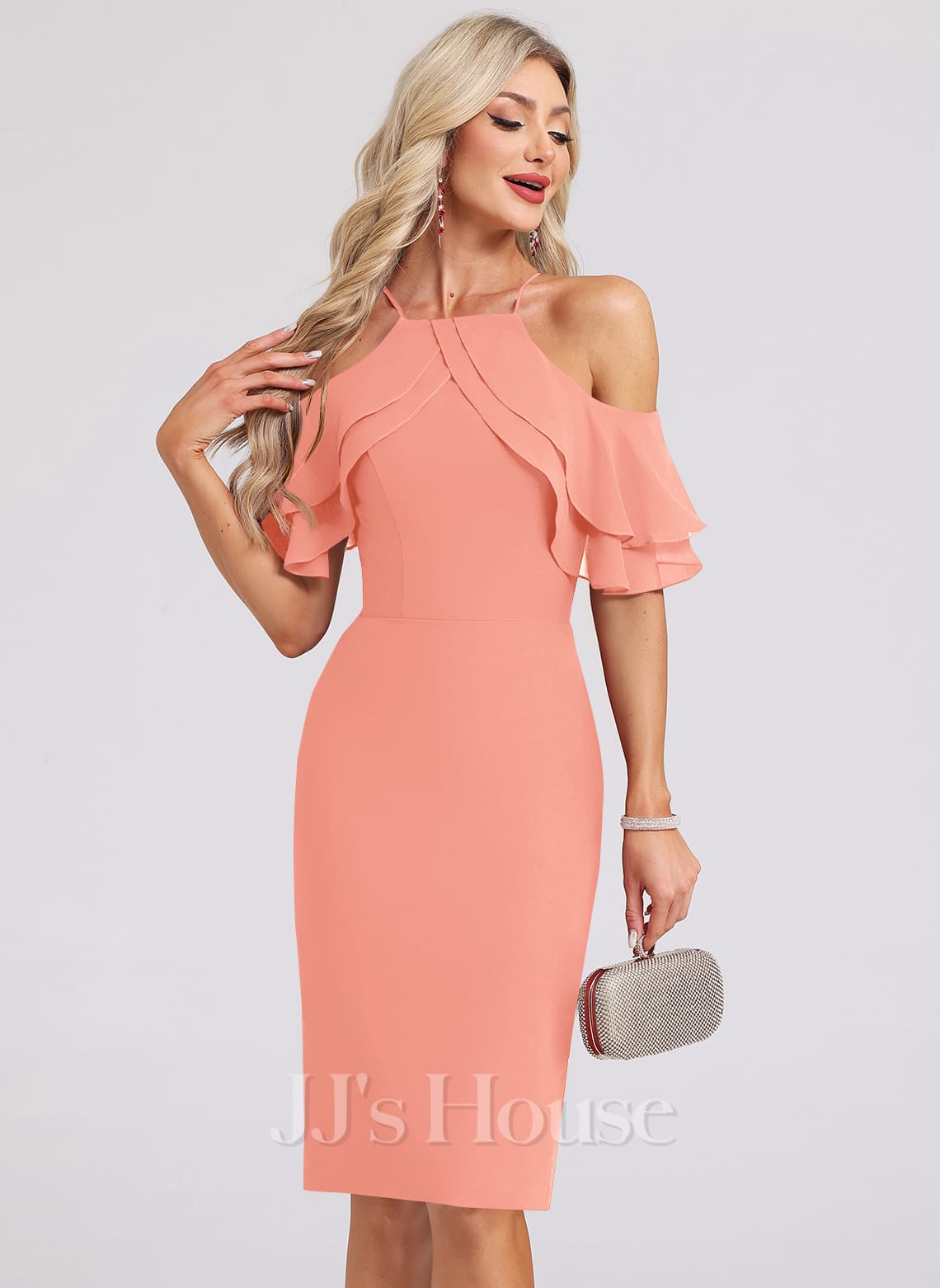 JJ's House Jenica Cold Shoulder Chiffon Midi Dress