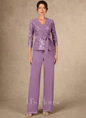 JJ's House Anissa V-Neck Sequins Lace Pantsuit