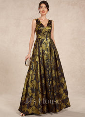 JJ's House Halo A-line V-Neck Pleated Jacquard Dress