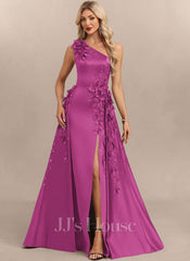 JJ's House Evarose One Shoulder Overskirt Satin Maxi Dress