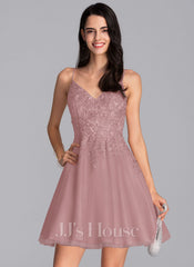 JJ's House Vanessa V-Neck Spaghetti Straps Beading Tulle Dress