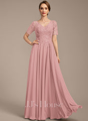 JJ's House Breasia A-line V-Neck Illusion Floor-Length Lace Chiffon Mother of the Bride Dress With Sequins