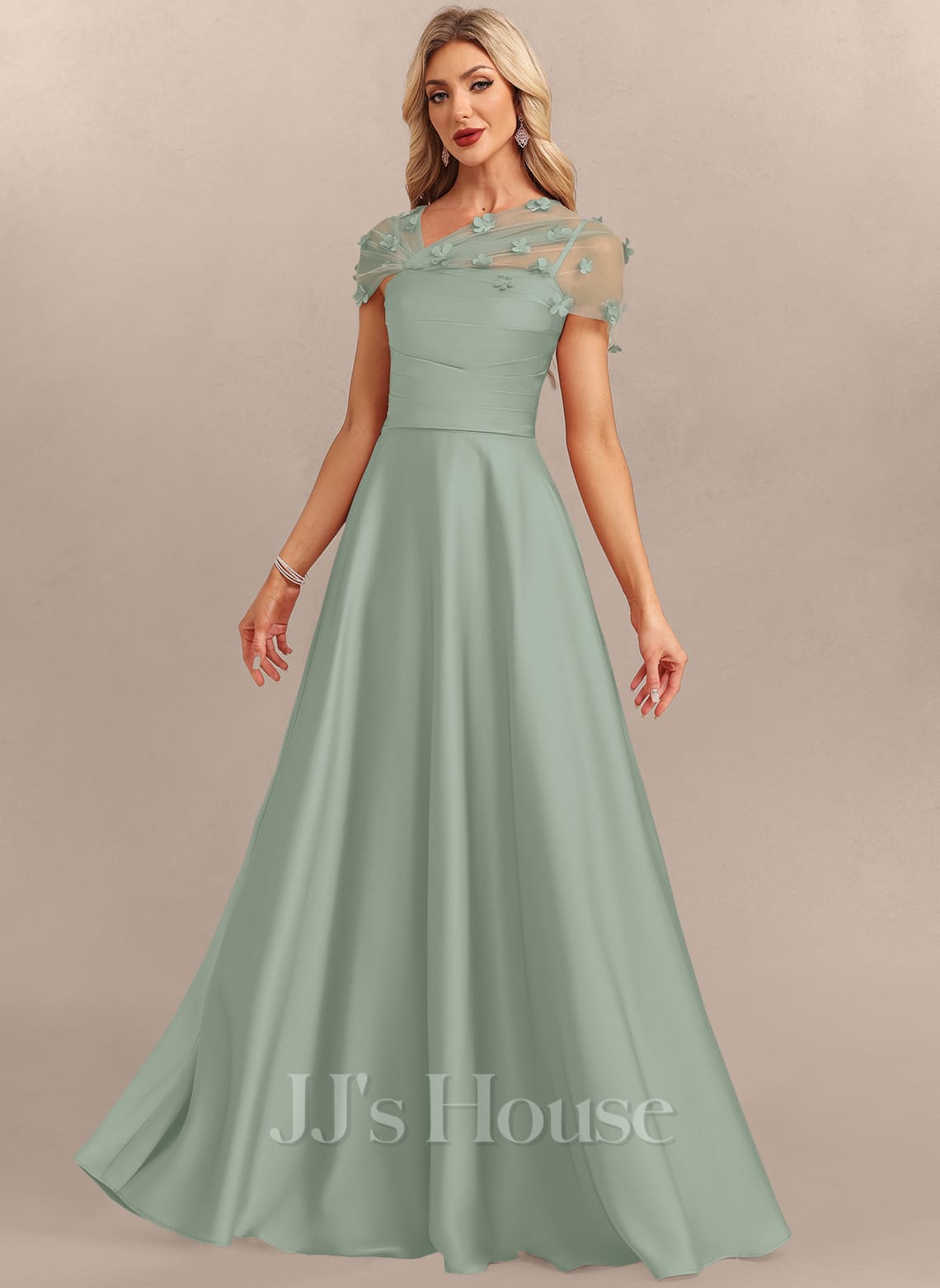JJ's House Aveta A-line Beading Acetate Satin Dress