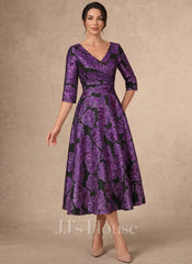 JJ's House Mercy A-line V-Neck Pleated Jacquard Dress