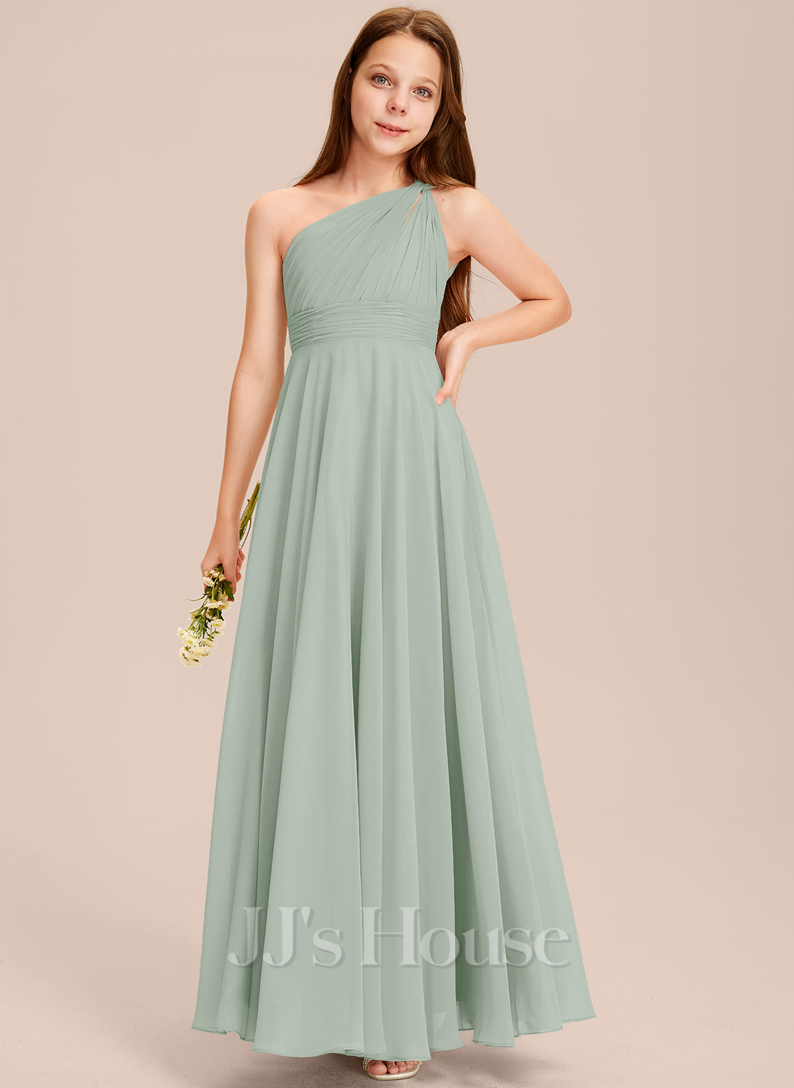 JJ's House Eudoxie Junior A-line One Shoulder Chiffon Dress