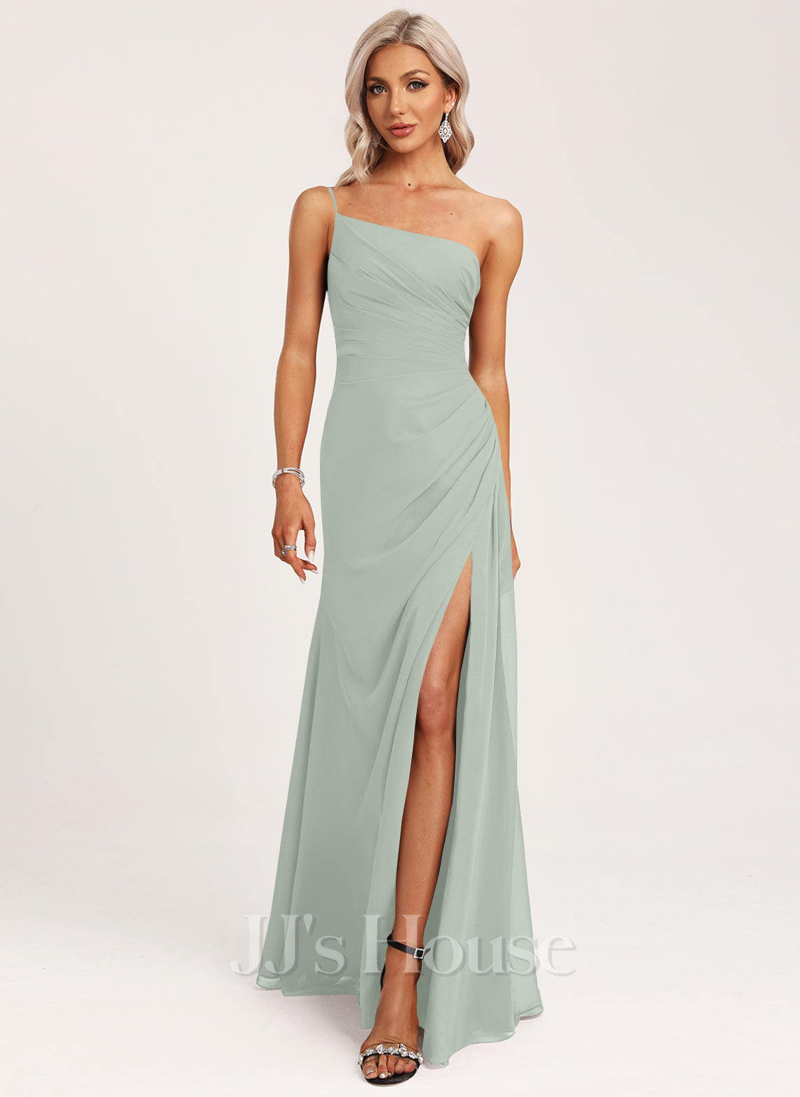 JJ's House Bryna A-line One Shoulder Ruffle Chiffon Dress