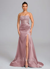 JJ's House Amarisa Trumpet/Mermaid Strapless Beading Stretch Satin Dress