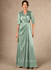 JJ's House Cilly A-line V-Neck Pleated Stretch Satin Dress