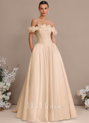 JJ's House Erminia Ball-Gown/Princess Off the Shoulder Flower Pockets Satin Dress