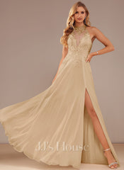 JJ's House Eyrlie A-line High Neck Sequins Lace Dress