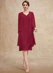 Sheath/Column V-Neck Knee-Length Chiffon Mother of the Bride Dress