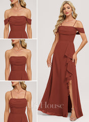 JJ's House Delphi A-line Off the Shoulder Ruched Chiffon Dress