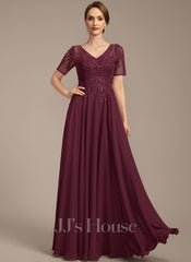 JJ's House Breasia A-line V-Neck Illusion Floor-Length Lace Chiffon Mother of the Bride Dress With Sequins