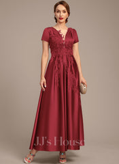 JJ's House Valencia A-line Illusion Scoop Ankle-Length Satin Lace Mother of the Bride Dress With 3D Floral Sequins