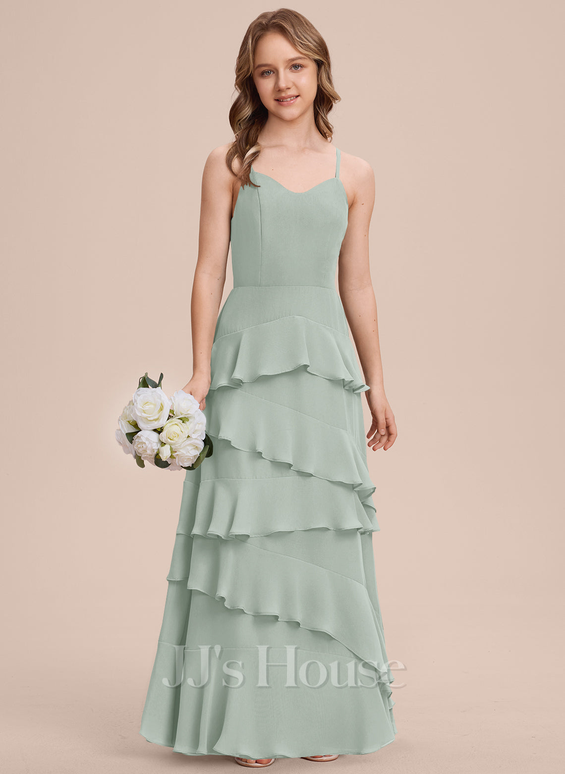 JJ's House Inaya Junior A-line Cascading Ruffles Chiffon Dress