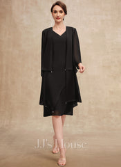 Sheath/Column V-Neck Knee-Length Chiffon Mother of the Bride Dress