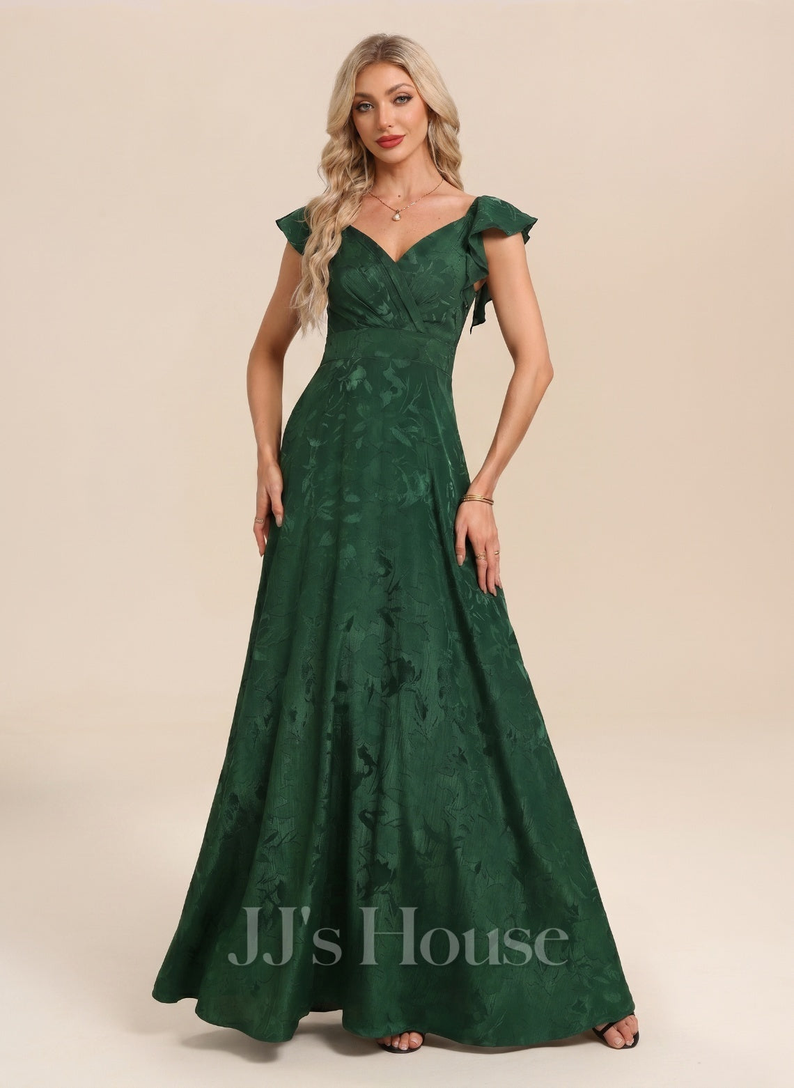 JJ's House Opaline A-line Ruffle Satin Dress