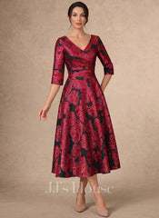JJ's House Mercy A-line V-Neck Pleated Jacquard Dress