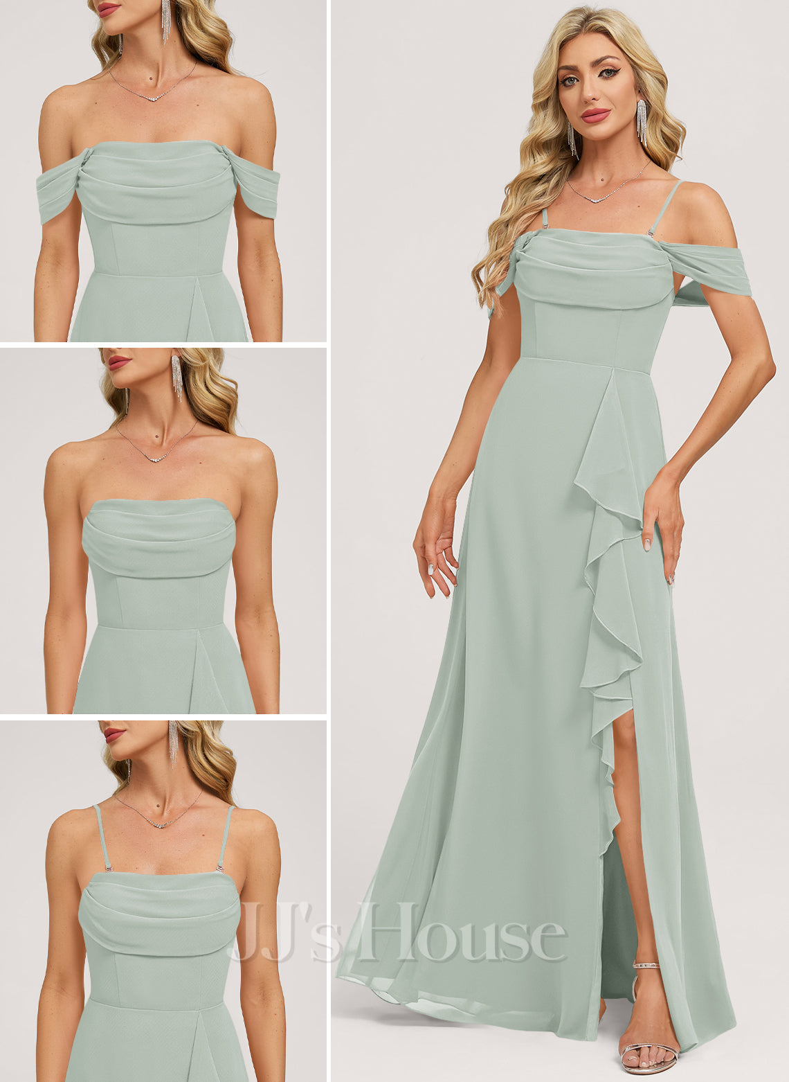 JJ's House Delphi A-line Off the Shoulder Ruched Chiffon Dress