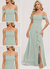 JJ's House Delphi A-line Off the Shoulder Ruched Chiffon Dress