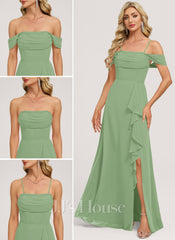 JJ's House Delphi A-line Off the Shoulder Ruched Chiffon Dress