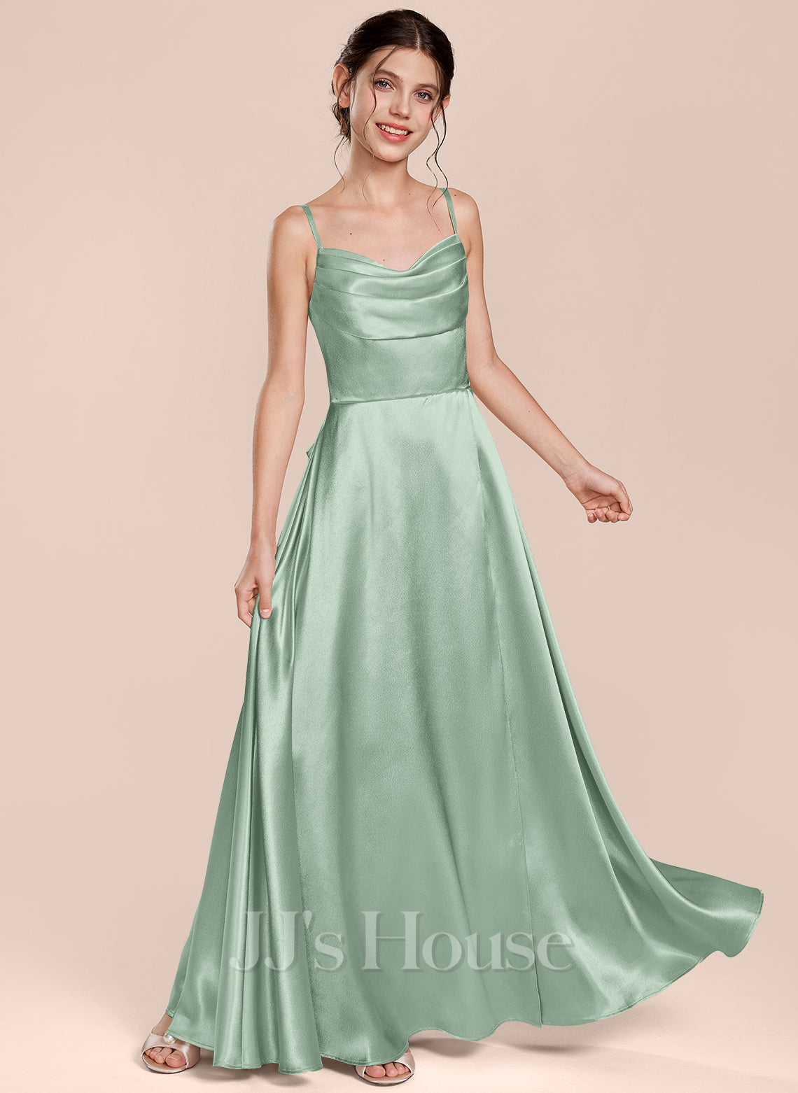 JJ's House Adeline Junior A-line Sweetheart Bow Stretch Satin Dress