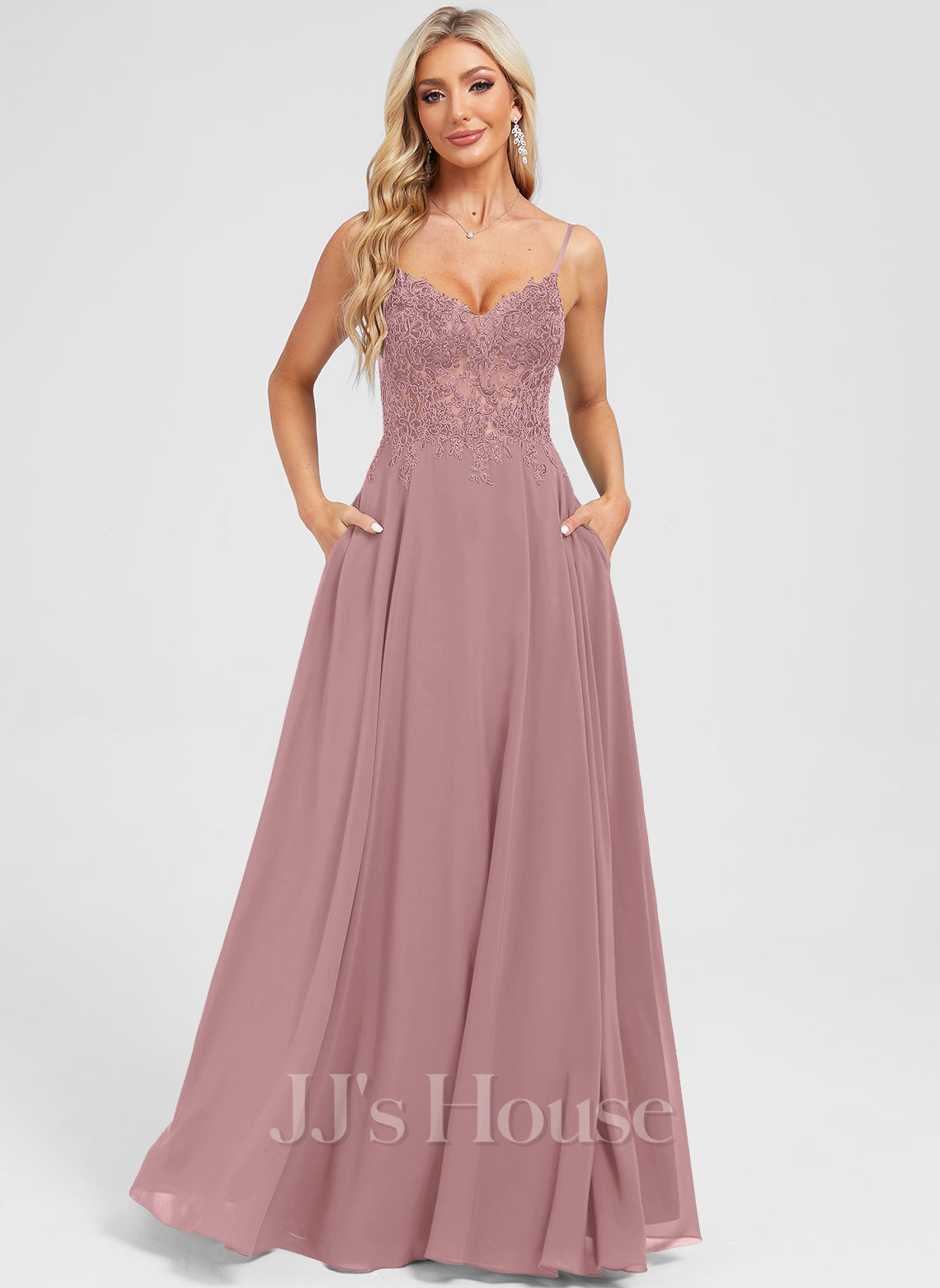 JJ's House Eurynome V-Neck Spaghetti Straps Cut-Out Satin Dress