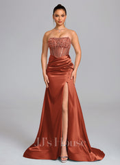 JJ's House Amarisa Trumpet/Mermaid Strapless Beading Stretch Satin Dress