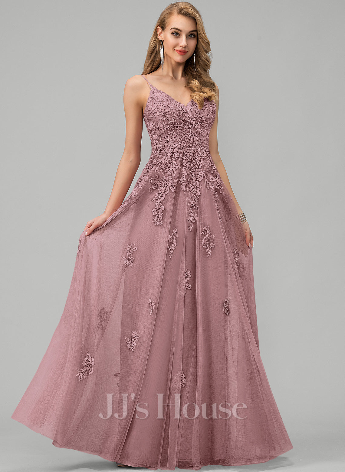 JJ's House Clare V-Neck Spaghetti Straps Sequins Tulle Dress